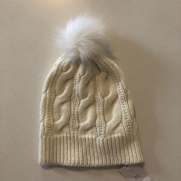 NEW ✨ Lands End Youth Pom Pom Beanie Cable Knit - Picture 7 of 7
